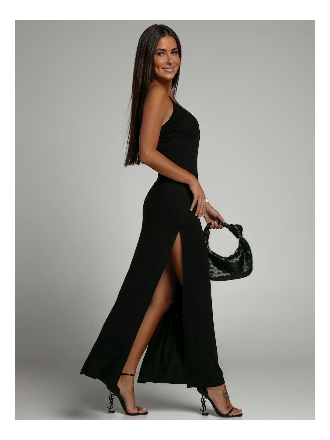 Summer maxi dress with straps, black FG670 - Online store - Boutique